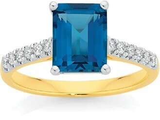 9ct Gold London Blue Topaz & Diamond Ring
