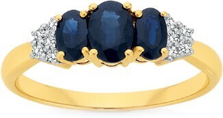 Angus & Coote 9ct Gold Sapphire & Diamond Trilogy Ring offer