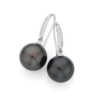 Angus & Coote 9ct White Gold Tahitian Pearl & Diamond Hook Earrings offer