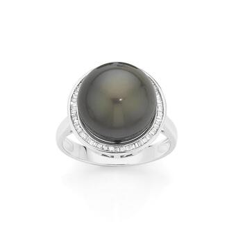 Angus & Coote 9ct White Gold Cultured Tahitian Pearl and Diamond Ring offer