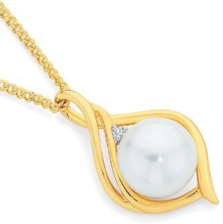 Angus & Coote 9ct Gold Cultured Freshwater Pearl & Diamond Pendant offer