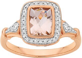 Angus & Coote 9ct Rose Gold Morganite & Diamond Deco Style Ring offer