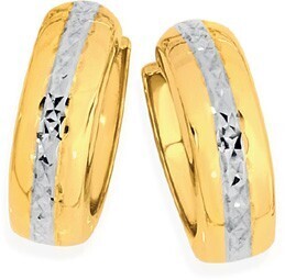 Angus & Coote 9ct Gold Two Tone Diamond-cut Huggie Earrings offer