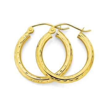Angus & Coote 9ct Gold 2x15mm Diamond-Cut Hoop Earrings offer