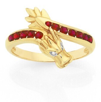 Goldmark 9ct Gold Created Ruby & Diamond Dragon Ring offer