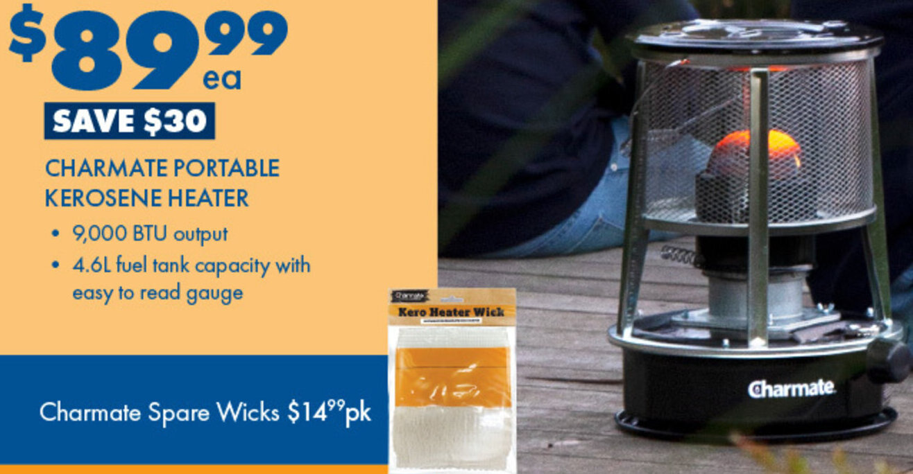 Charmate Portable Kerosene Heater /9000 BTU Output / 4.6L Fuel Tank  Capacity With Easy To Read Gauge offer at BCF
