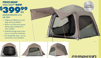 BCF Zempire Pronto 4 V2 Air Tent offer