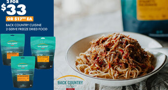 BCF Back Country Cuisine 2-Serve Freeze Dried Food offer