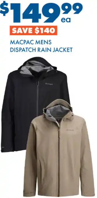 BCF Macpac Mens Dispatch Rain Jacket offer