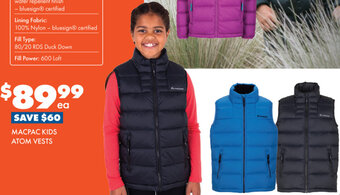 BCF Macpac Kids Atom Vests offer
