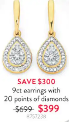 Goldmark 9ct Earrings With 20 Points Of Diamonds 8757238 offer
