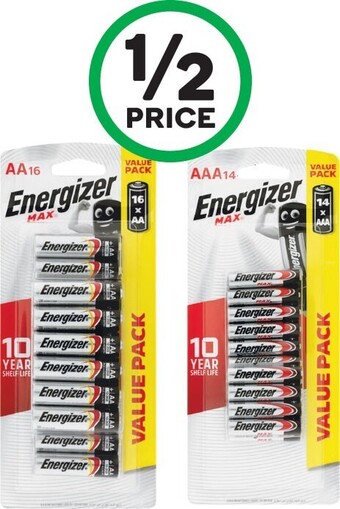 Woolworths Energizer Max AA Pk 16 or AAA Pk 14 offer