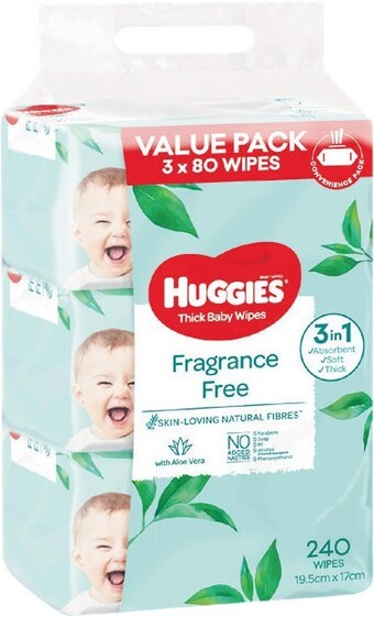 Woolworths Huggies Baby Wipes 3 x Pk 80 offer