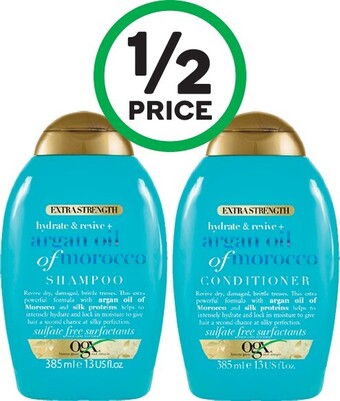 Woolworths OGX Extra Strength Shampoo or Conditioner 385ml offer