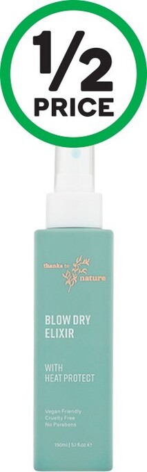 Woolworths Thanks to Nature Blow Dry Elixir with Heat Protect 150ml offer