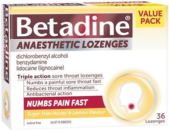 Betadine Sore Throat Lozenges Anaesthetic Honey & Lemon Pk 36*