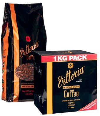 Coles Vittoria Mountain Grown Coffee Beans or Ground 1kg offer