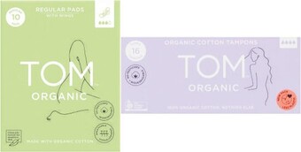 Coles Tom Organic Regular Pads 10 Pack or Super Tampons 16 Pack offer