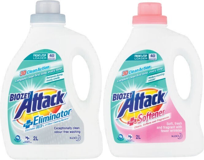 Biozet Attack Plus Laundry Liquid 2 Litre or Powder 2kg offer at Coles