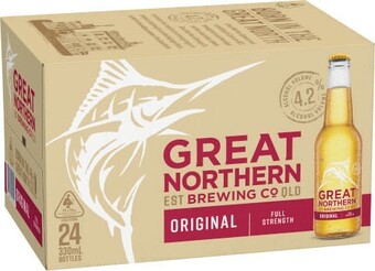 Coles Great Northern Original Lager Bottles 24x330mL offer