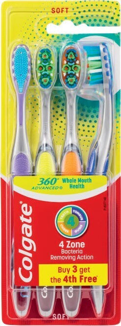 Coles Colgate 360º Advanced Soft Toothbrush 4 Pack offer