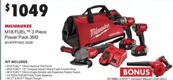 Milwaukee M18 Fuel 3 Piece Power Pack 3m2