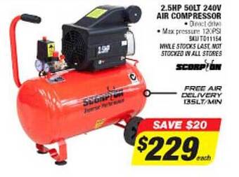 Autobarn 2.5hp 50lt 240v Air Compressor offer