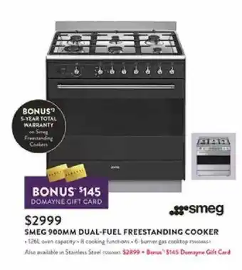Smeg 900mm Dual-fuel Freestanding Cooker
