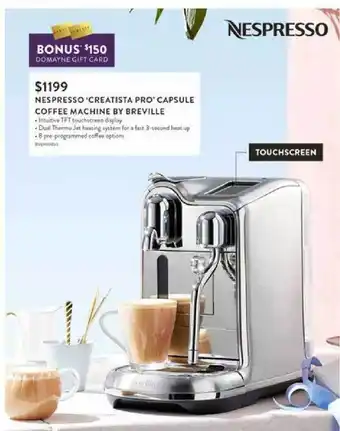 Nespresso Creatista Pro Capsule Coffee Machine By Breville