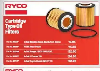 Burson Auto Parts Ryco Cartridge Type Oil Filters offer