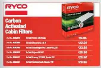 Burson Auto Parts Ryco Carbon Activated Cabin Filters offer