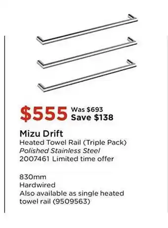 Reece Mizu Drift Heated Towel Rail offer