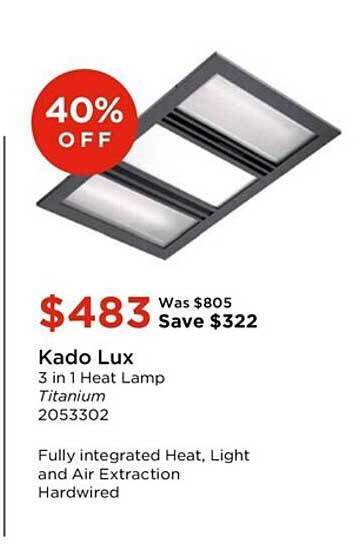 Kado Lux 3 In 1 Heat Lamp Titanium offer at Reece