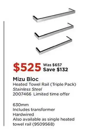 Mizu Bloc Heated Towel Rail