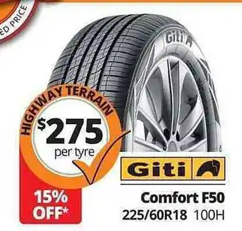 Tyreright Giti Comfort F50 225-60r18 100h offer