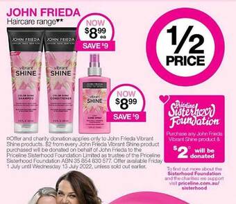 Priceline John Frieda Haircare Range offer