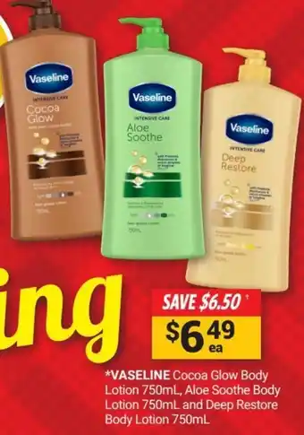 Vaseline Cocoa Glow Body Lotion 750mL, Aloe Soothe Body Lotion 750ml And Deep Restore Body Lotion 750ml