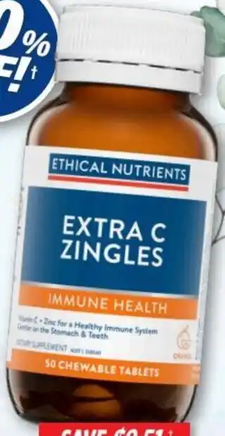Cincotta Chemist Ethical Nutrients Extra C Zingles Orange 50 Tablets offer