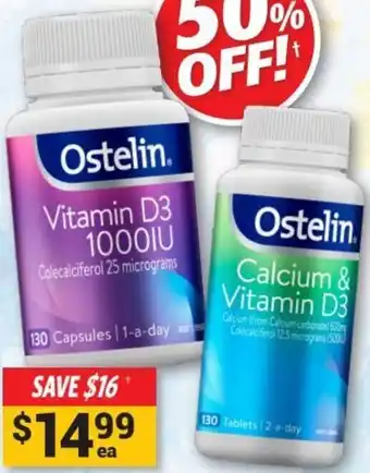 Cincotta Chemist Ostelin Vitamin D3 1000IU 130 Capsule And Calcium & Vitamin D3 130 Tablets offer