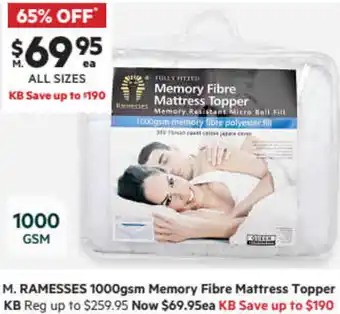 Harris Scarfe 1000gsm Memory Fibre Mattress Topper KB offer