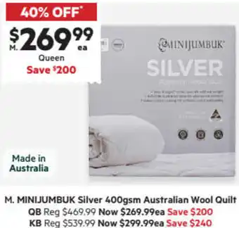 Harris Scarfe Silver 400gsm Australian Wool Quilt QB offer