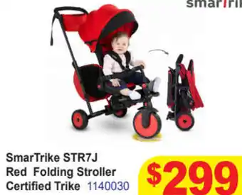 SmarTrike STR7J Red Folding Stroller Certified Trike 1140030