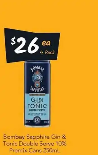 Cellarbrations Bombay Sapphire Gin & Tonic Double Serve 10% Premix offer