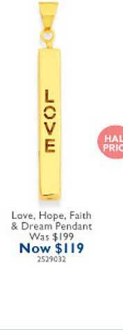 Prouds Love, Hope, Faith & Dream Pendant offer