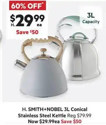 Harris Scarfe Smith + Nobel 3l Conical Stainless Steel Kettle offer