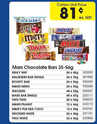 Campbells Wholesale Mars Chocolate Bars offer