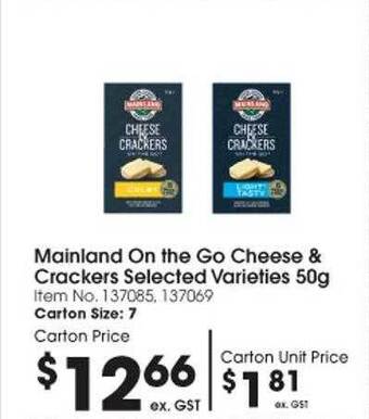 Mainland On The Go Cheese & Crackers Selected Varieties