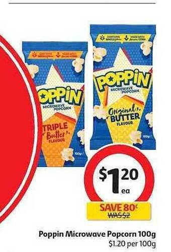 Coles Poppin Microwave Popcorn 100g offer