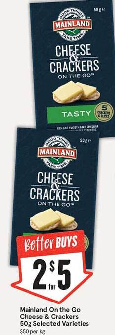 IGA Mainland On The Go Cheese & Crackers Selected Varieties offer