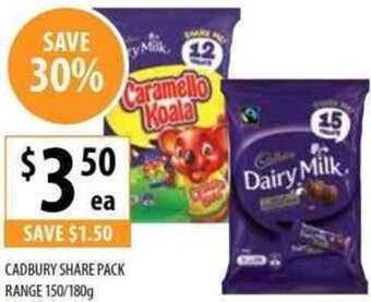 Supabarn Cadbury Share Pack Range 150/180g offer